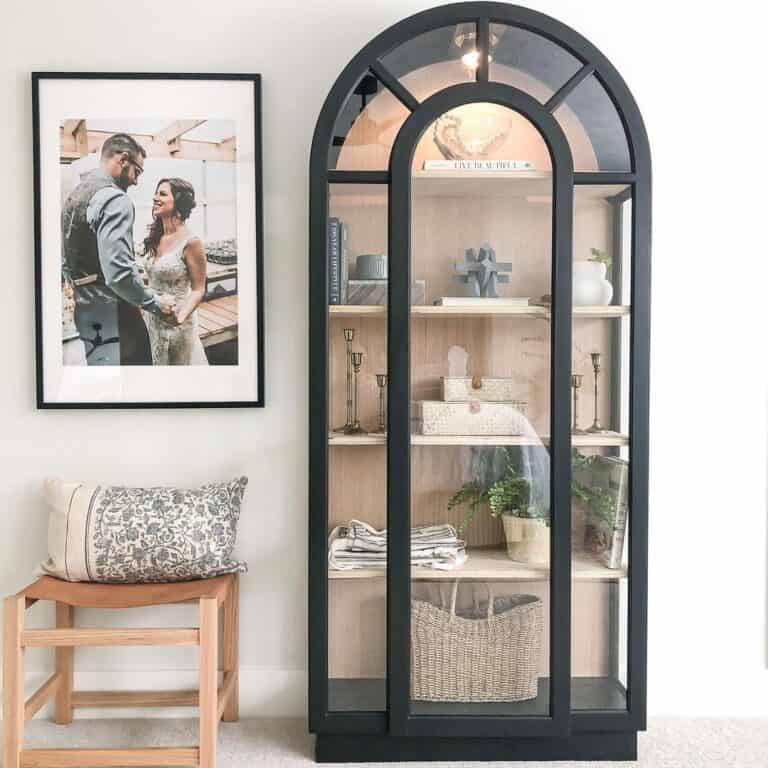 Black Arched Bookcase with Glass Panels