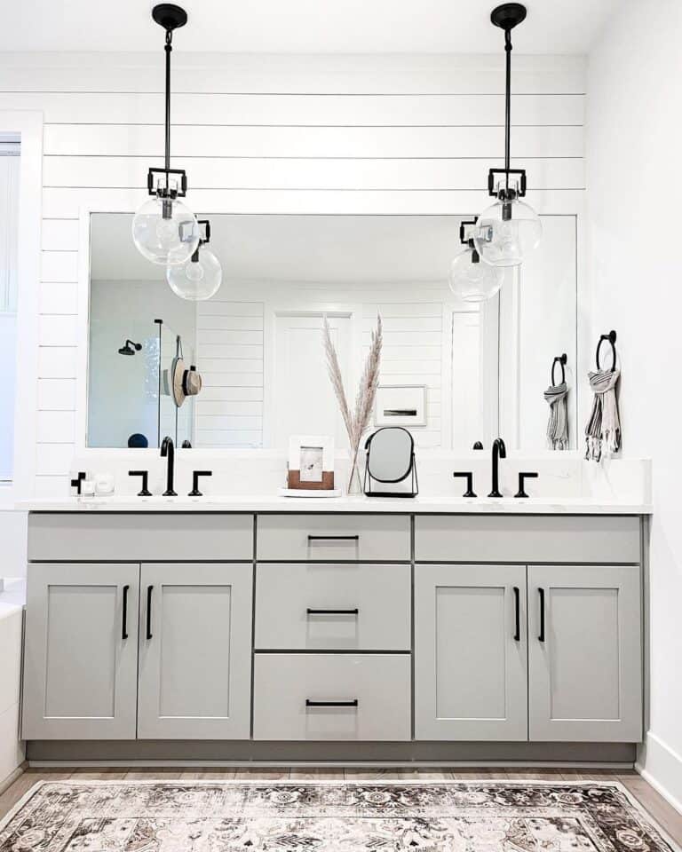 Black Bathroom Pendant Lights Over Vanity