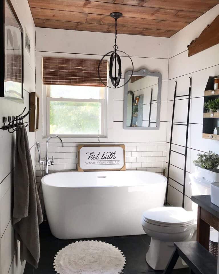 Black Tile Farmhouse Bathroom Floor