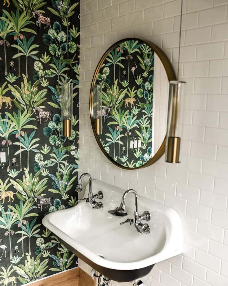Black Whimsical Wallpaper With a Jungle Scene