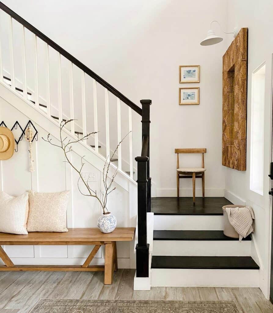 Black Wood Stair Landing with Chair
