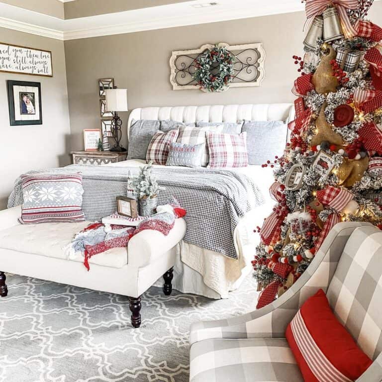 Decorated Beige Bedroom with Tufted Furniture