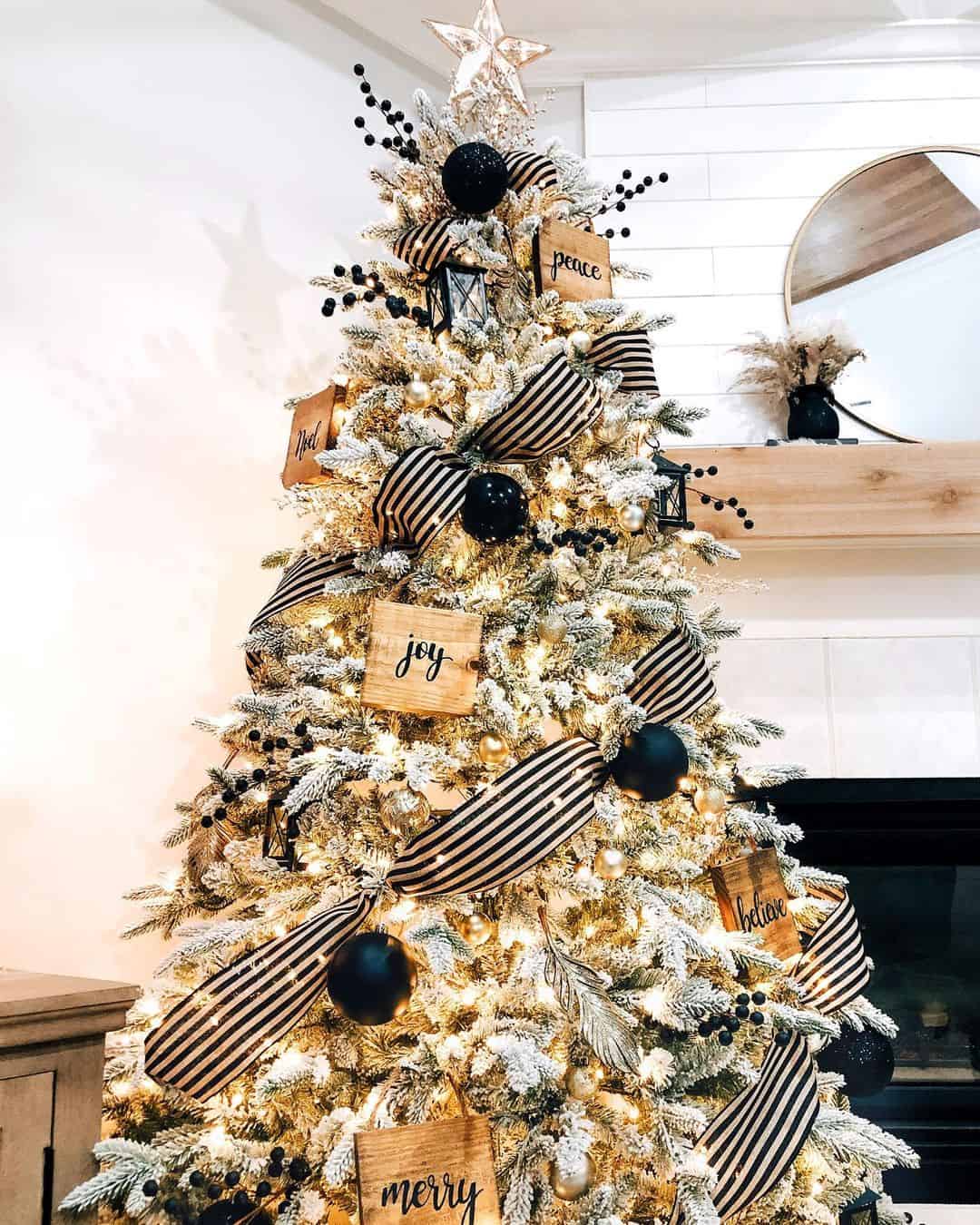 Christmas Tree with Black and Brass Ornaments - The Lilypad Cottage