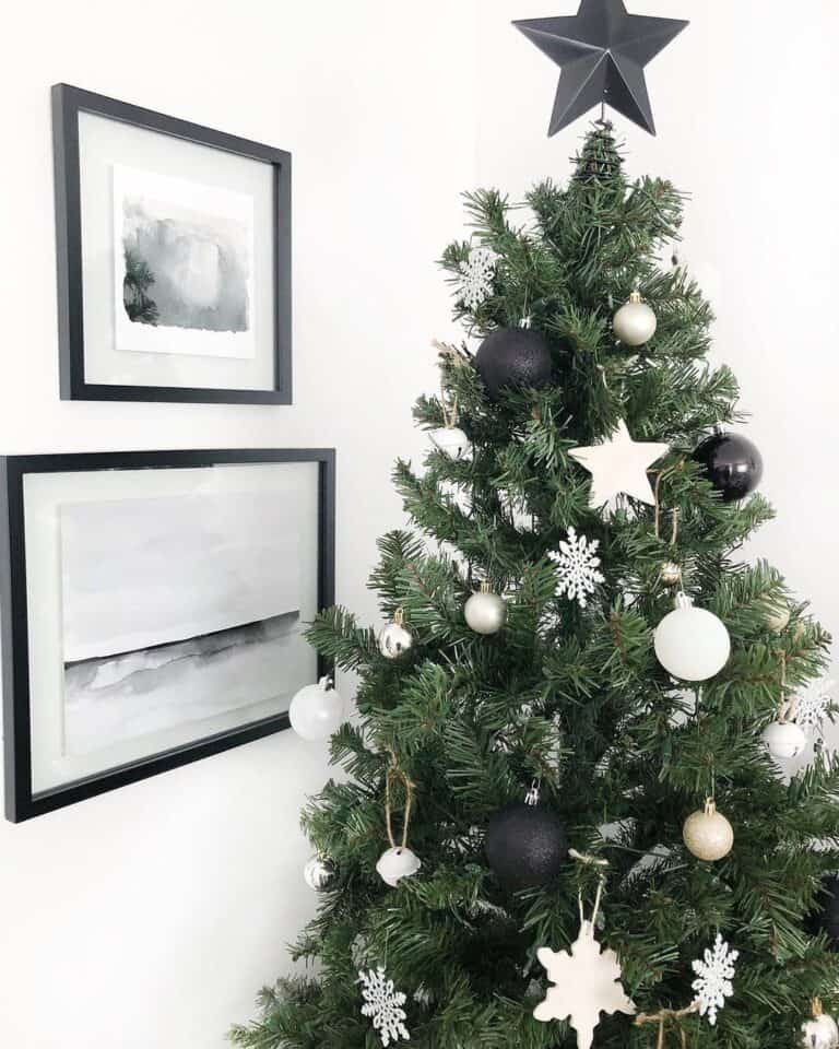 Black and White Christmas Vignette with Large Black Star Topper