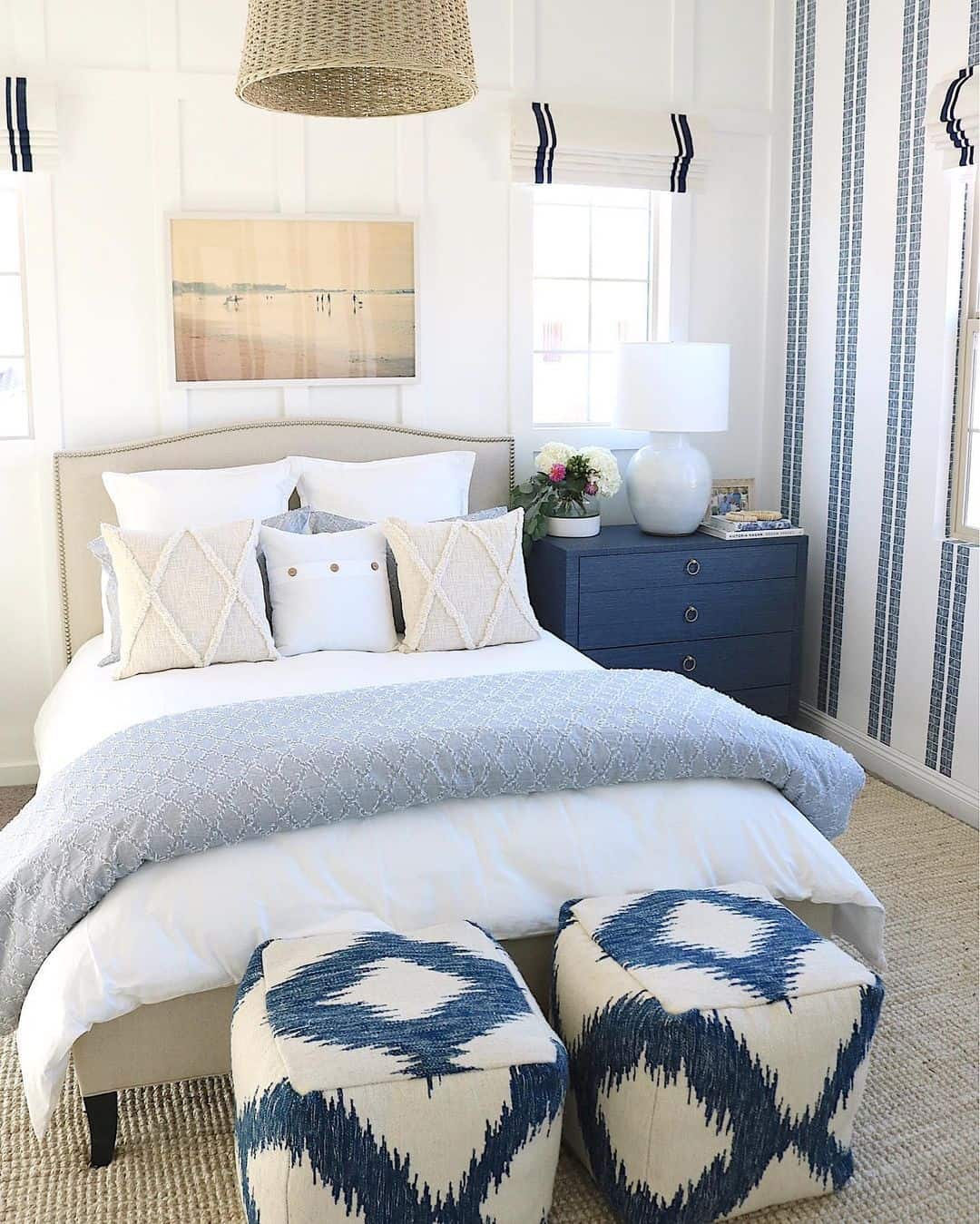 Black and White Floor Poufs on a Beige Carpet Soul & Lane