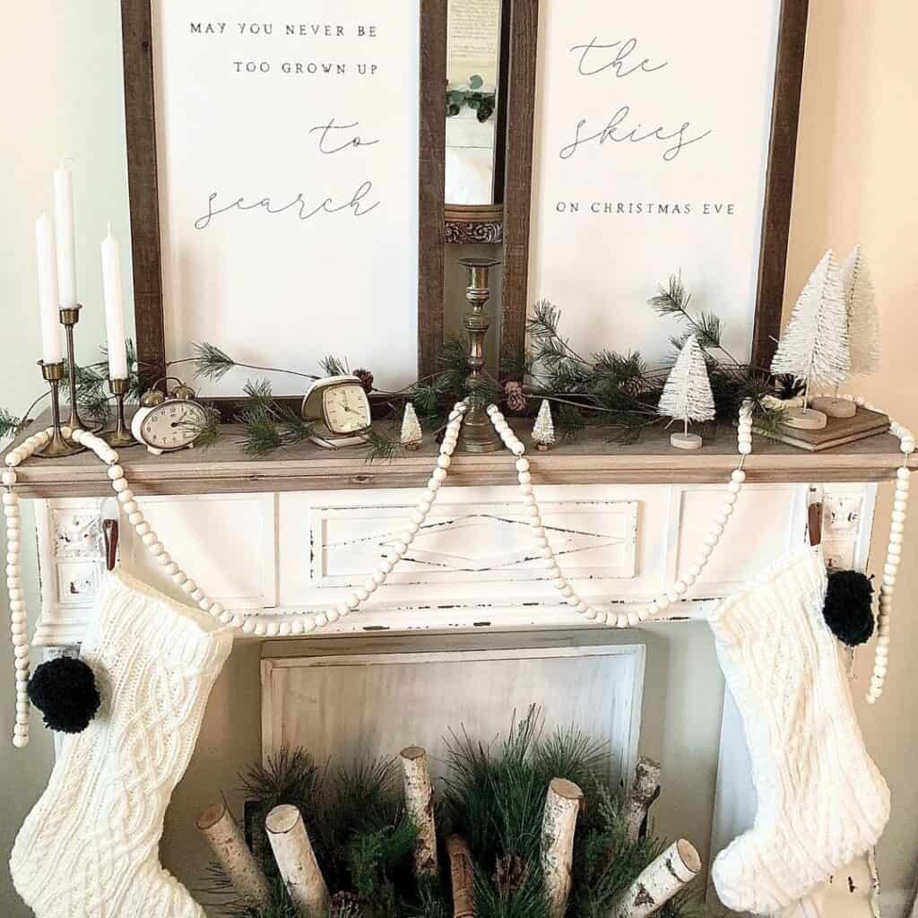 Black and White Holiday Mantel