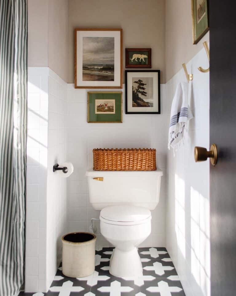 Black and White Patterned Tile Bathroom