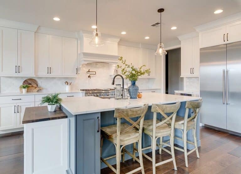 Blue Kitchen Decor on a White Counter