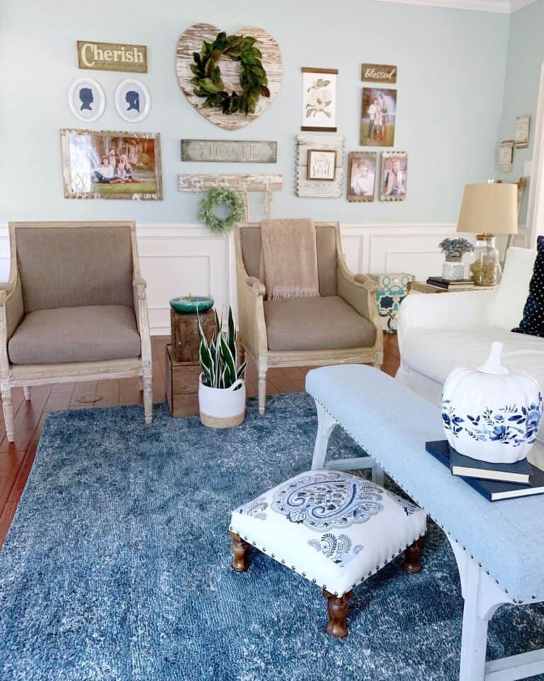 Blue Toned Living Room with Gallery Wall