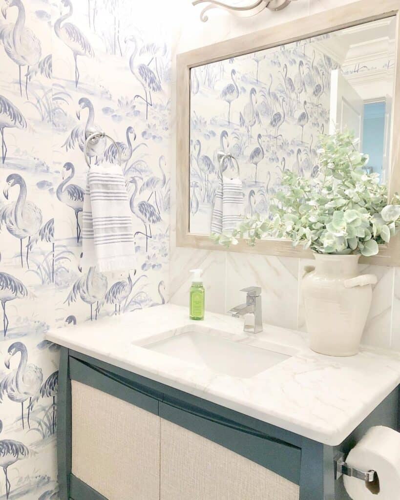 Blue and White Whimsical Bathroom Wallpaper