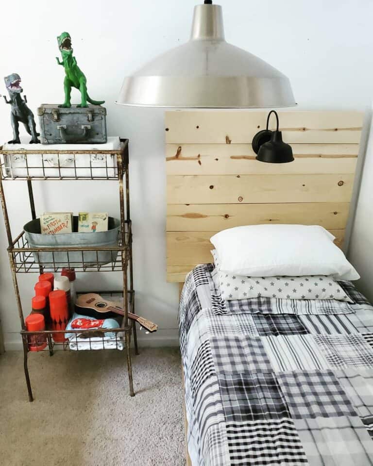 Boy's Bedroom with Shiplap Wood Headboard