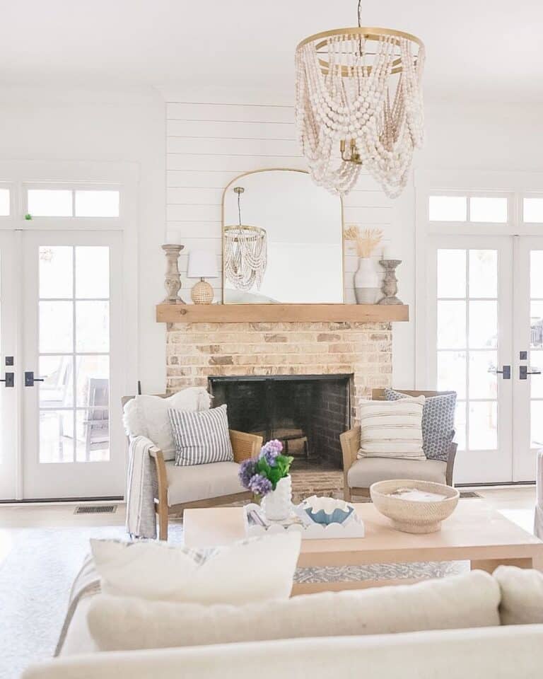 Brick Fireplace with Shiplap Accent Wall