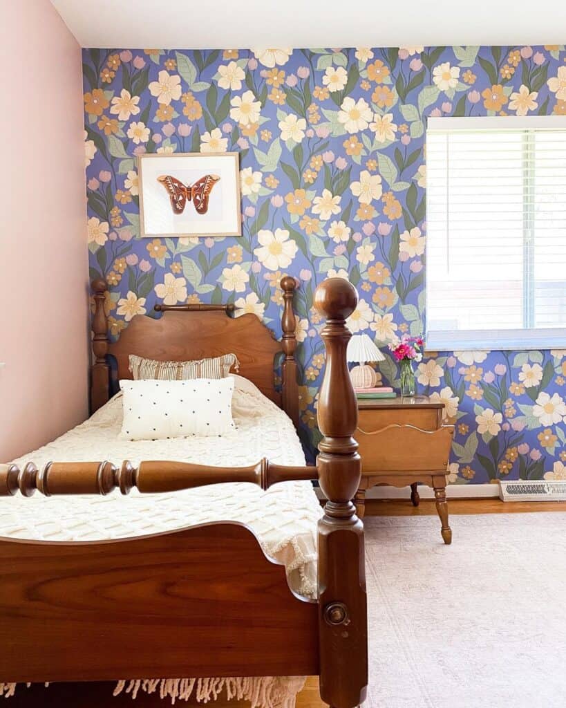 Bright Blue Whimsical Floral Wallpaper