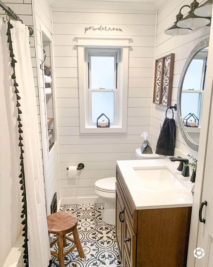 Bright White Farmhouse Powder Room