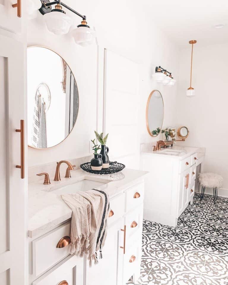 Bronze Hardware on Matching White Vanities