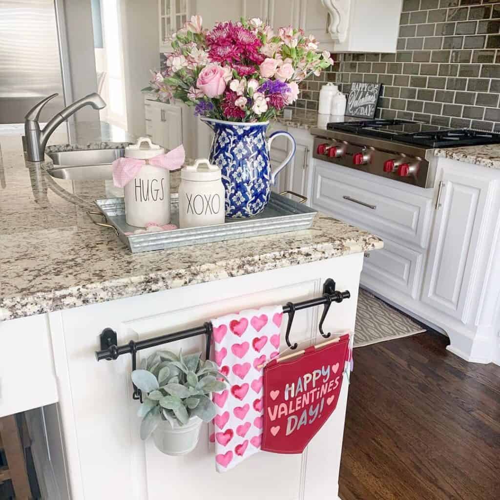 Brown Granite Countertops with Pink Kitchen Decor