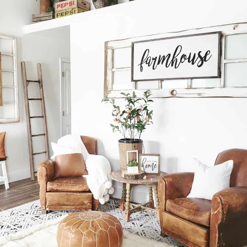 Brown Leather Chairs for Farmhouse Living Room