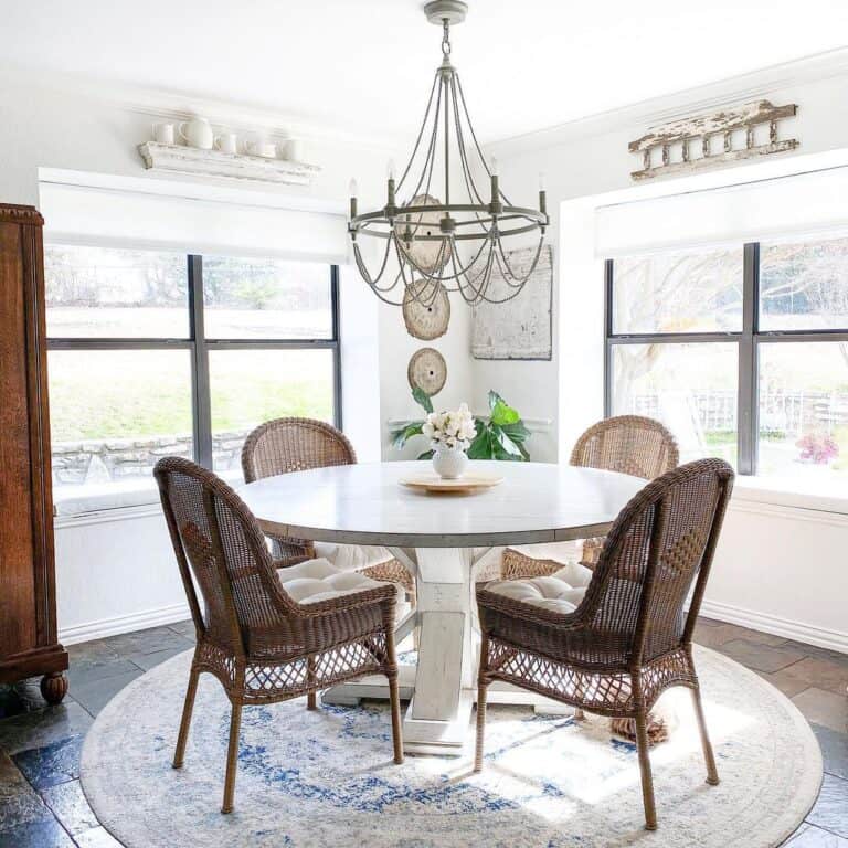 Brown Rattan Dining Chairs for White Table