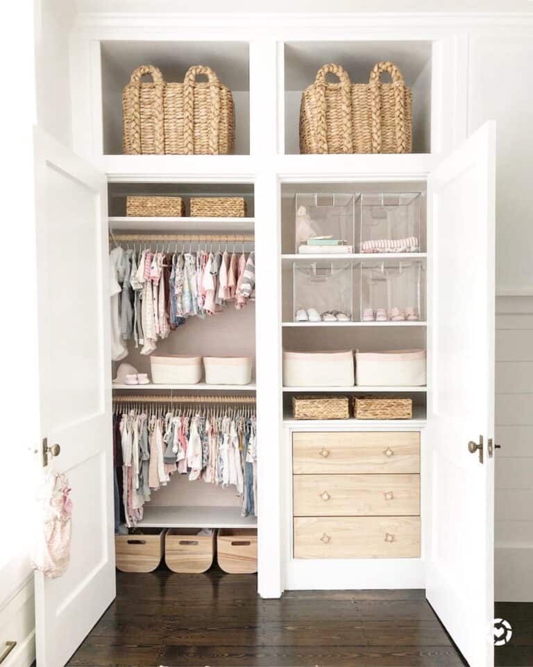 Built-in Closet Nook with Nursery Storage Baskets
