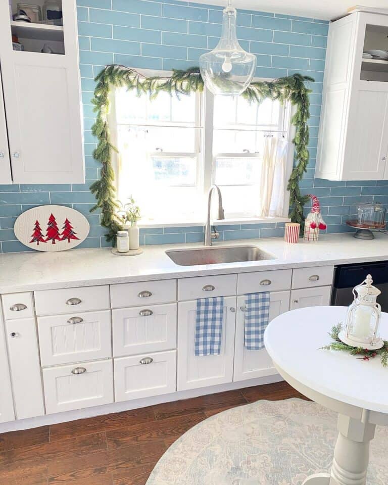 Christmas Décor in Blue Subway Tile Kitchen