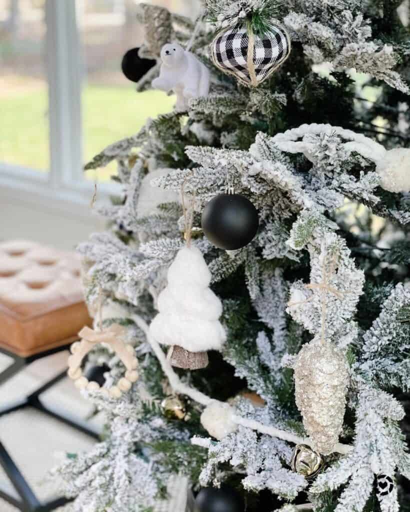 Christmas Tree Close Up with Black and White Decorations