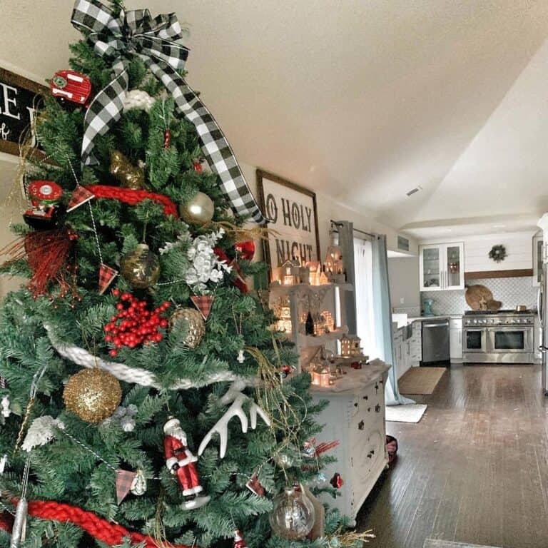 Christmas Village Display on White Sideboard