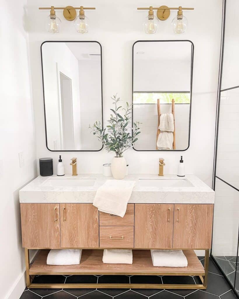 Compact Bathroom with Wood Double Vanity