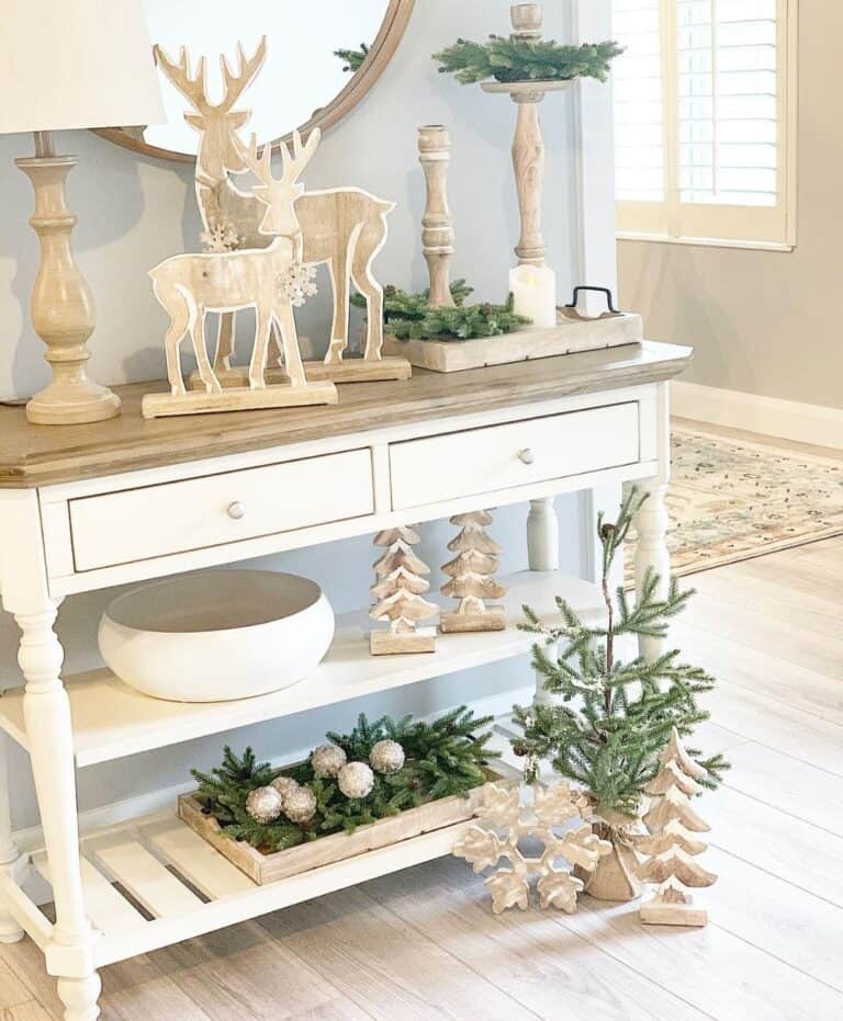 Console Table with Wooden Christmas Decorations