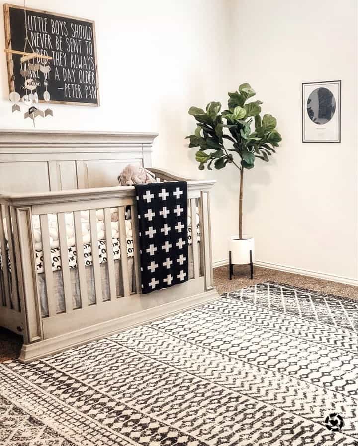 Convertible Crib and Black and White Rug