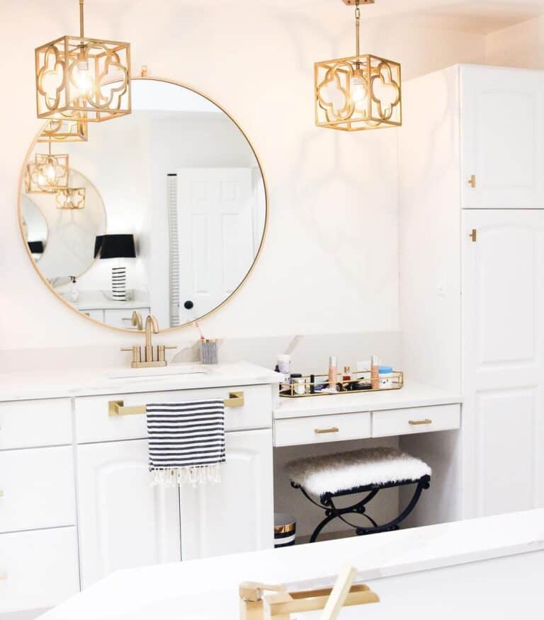 Cube Pendants and Circular Bathroom Mirror