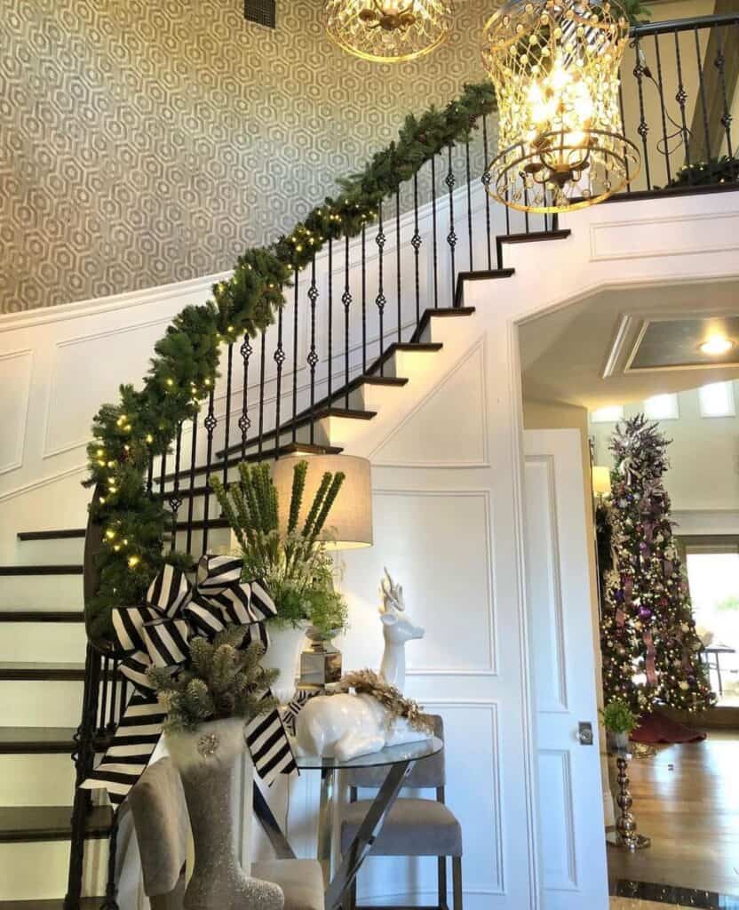 Curved White Wainscoting Staircase
