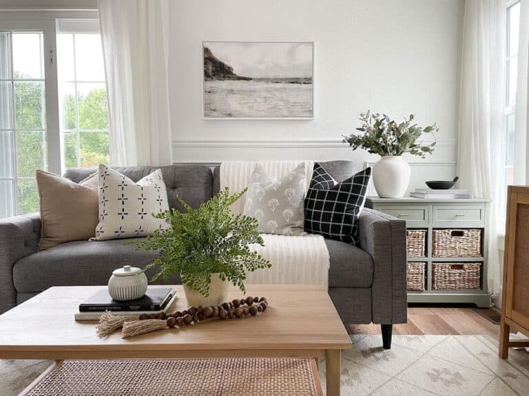 Dark Grey Couch with Assorted Throw Pillows