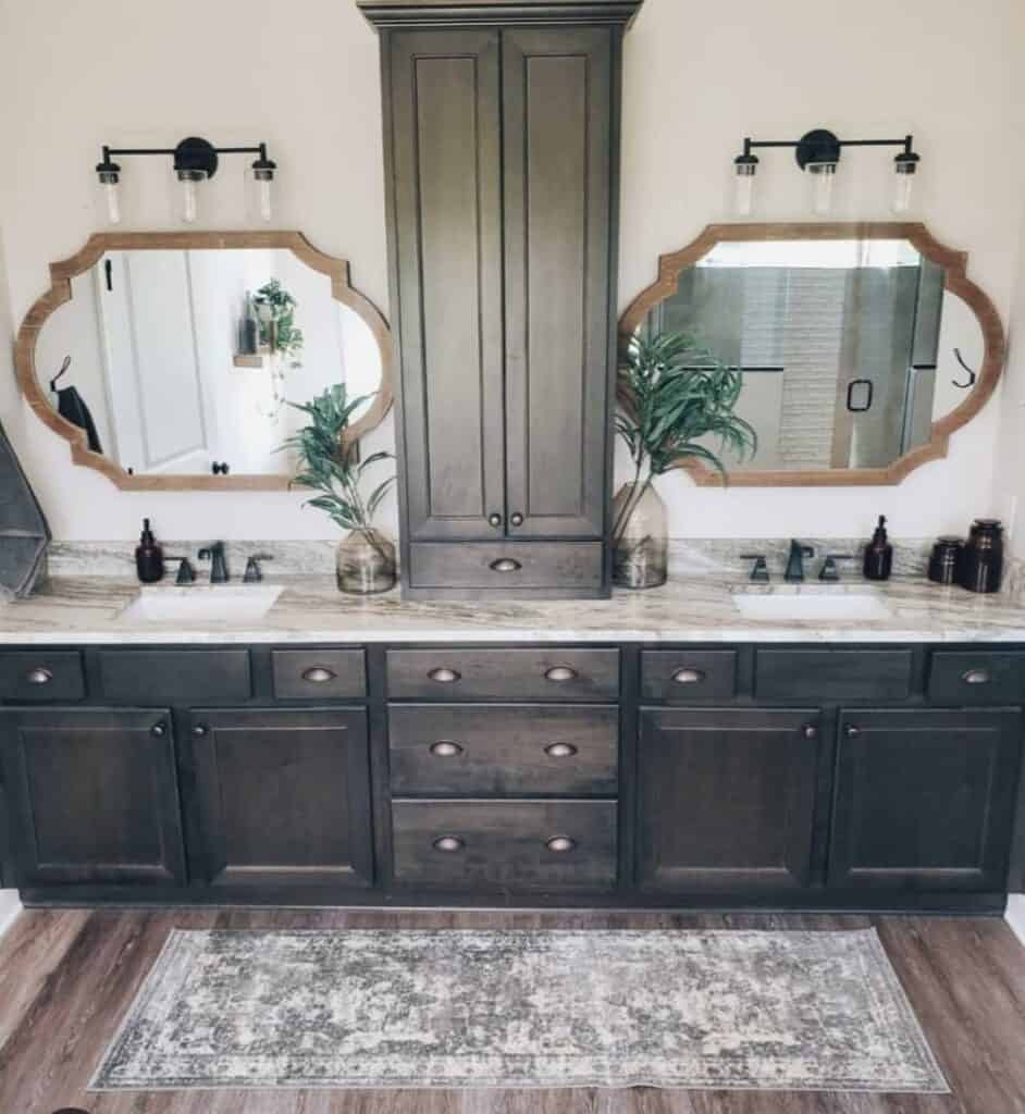 Dark Wood Bathroom with Double Vanity