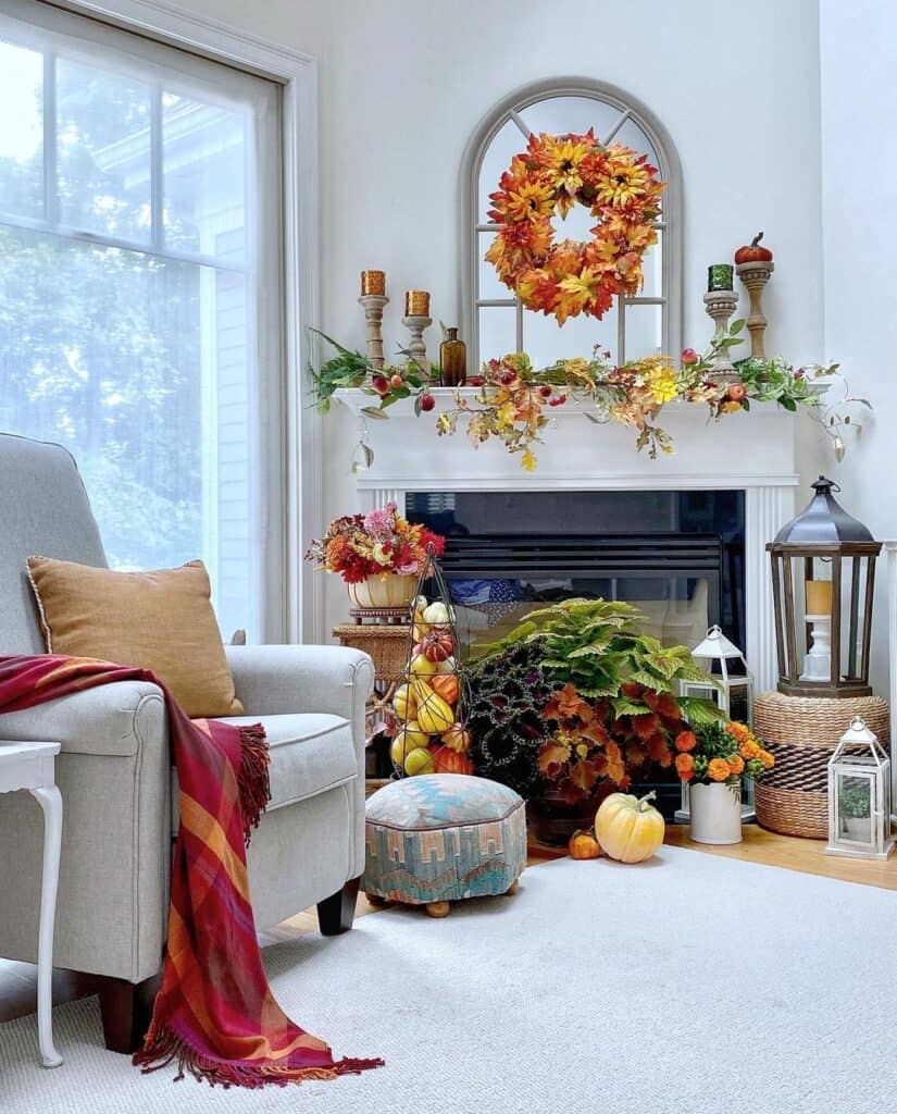 Decorated Fall Living Room with Armchair