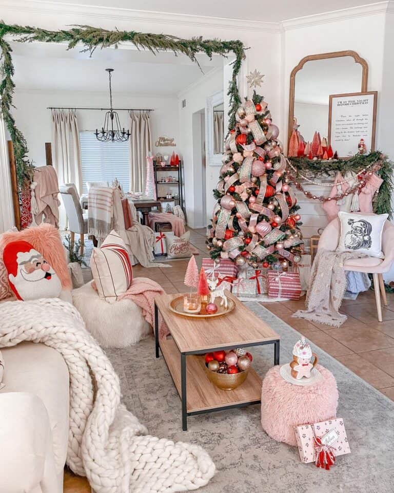 Decorated Pink Christmas Tree in the Midst of Christmas Decor