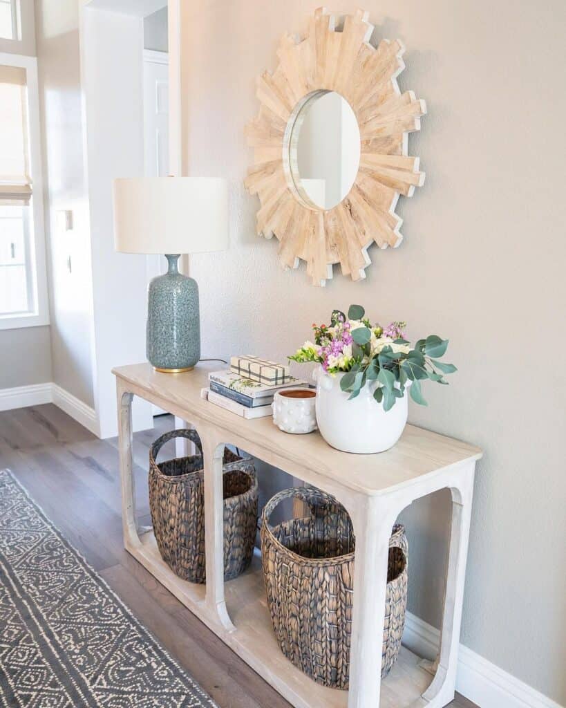 Decorative Mirror with Patterned Floor Runner