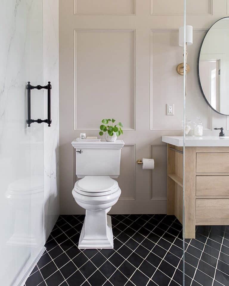 Diamond Shaped Black Tile Bathroom