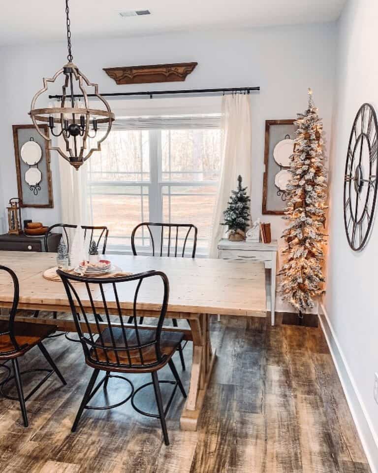 Dining Room with Frosted Pencil Christmas Tree