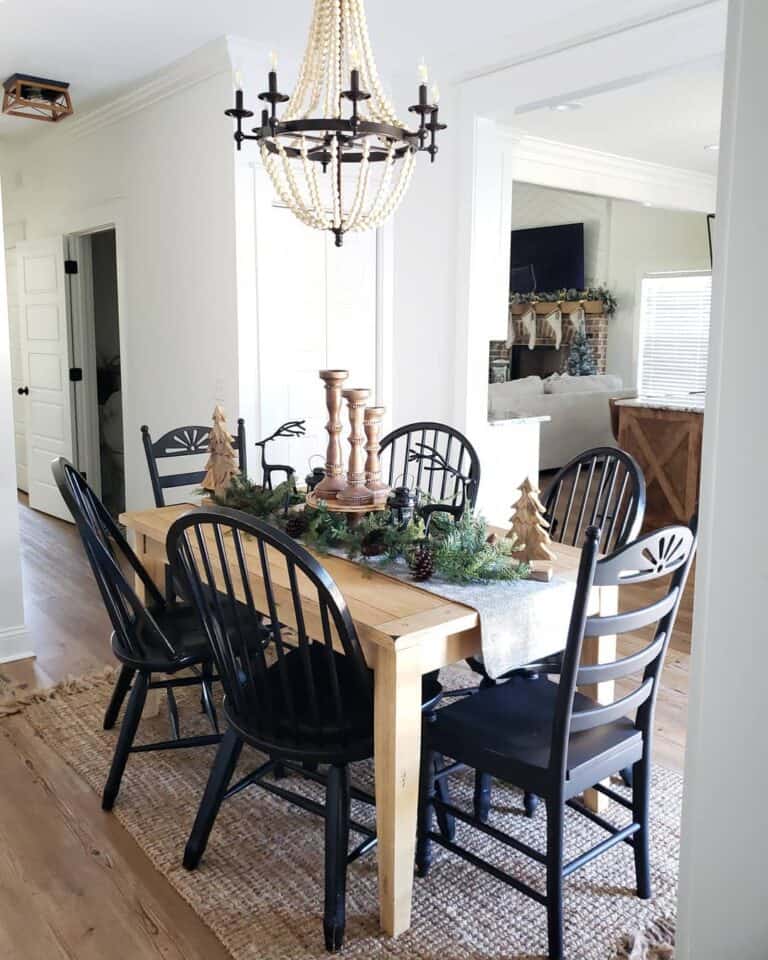 Dining Table with a Rug and Six Dining Chairs