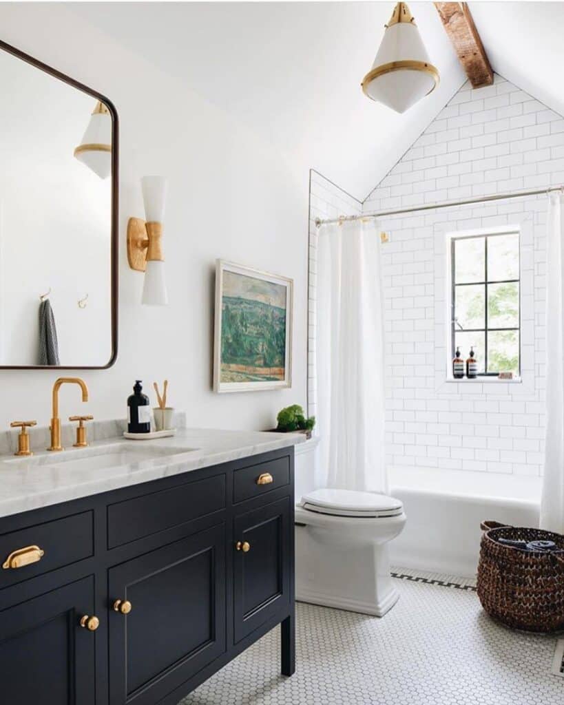 Diverse Tiles And White Marble Bathroom Countertop