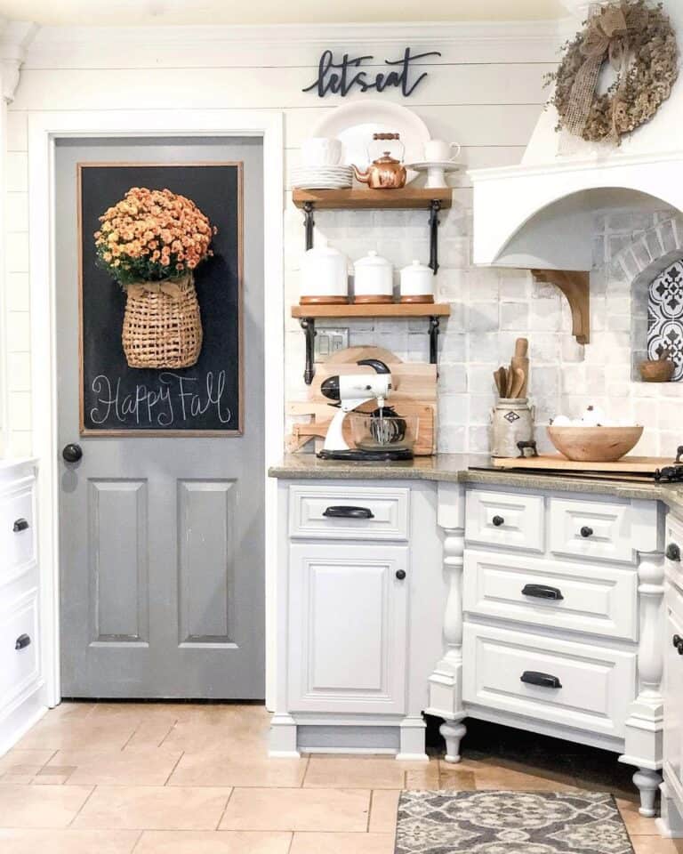 Door Basket in White Shiplap Kitchen