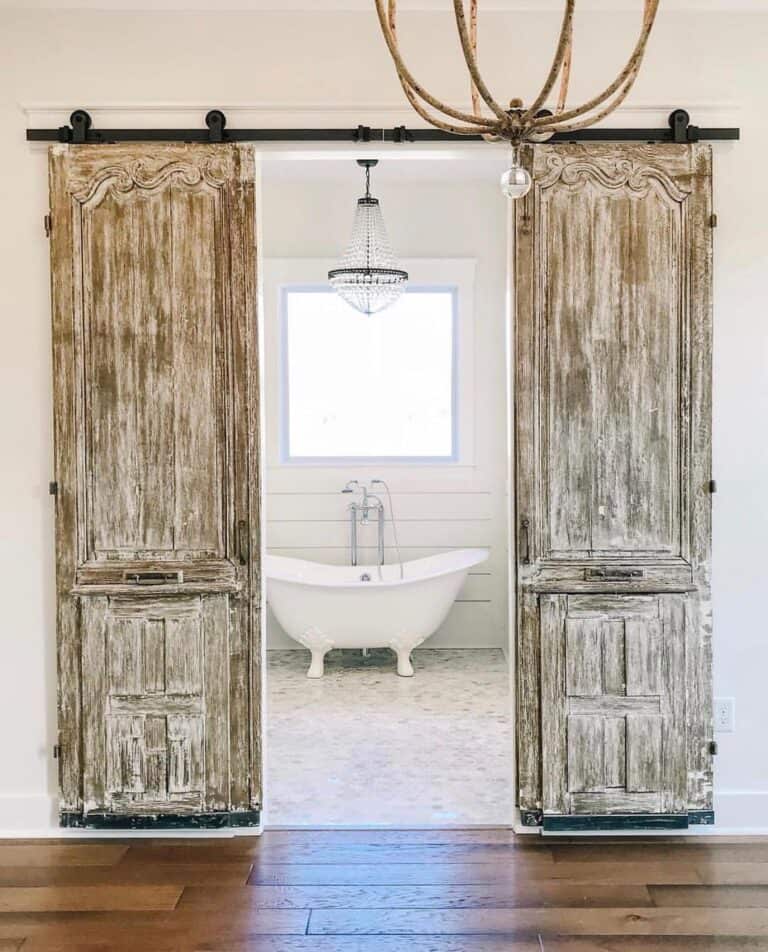 Double Barn Doors as Bathroom Entrance