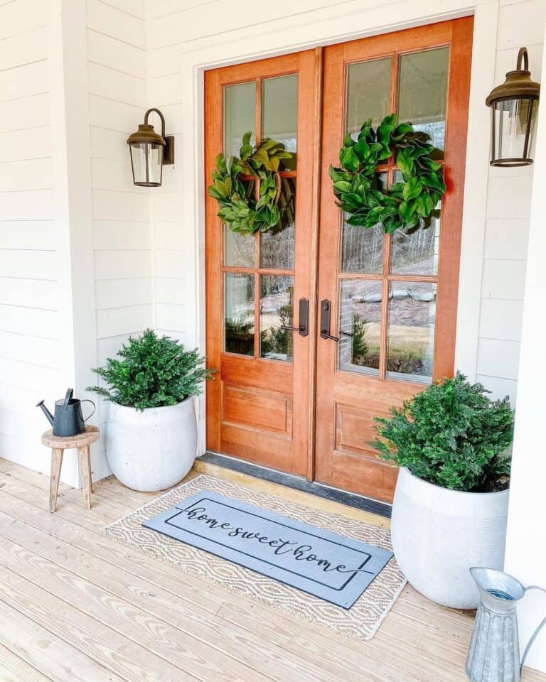 Double Front Doors with Leaf Wreaths