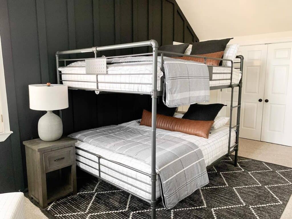 Double Queen Bunk Bed with Brown Leather Throw Pillows Soul & Lane