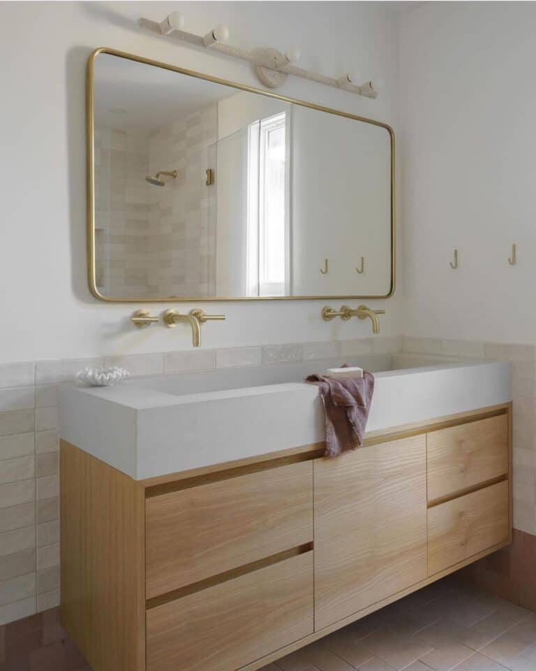 Double Wood Vanity with Trough Sink