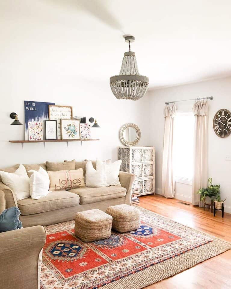 Eclectic Living Room With Poufs