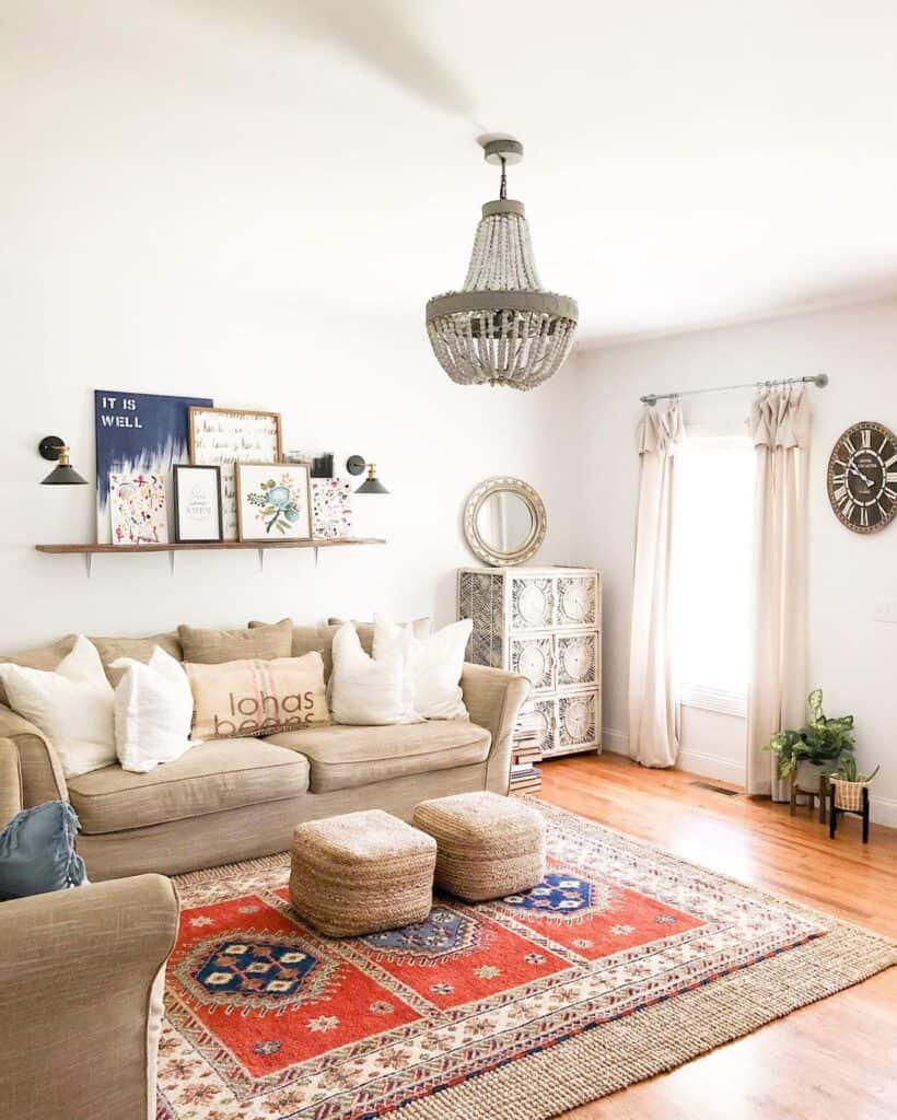 Eclectic Living Room With Poufs