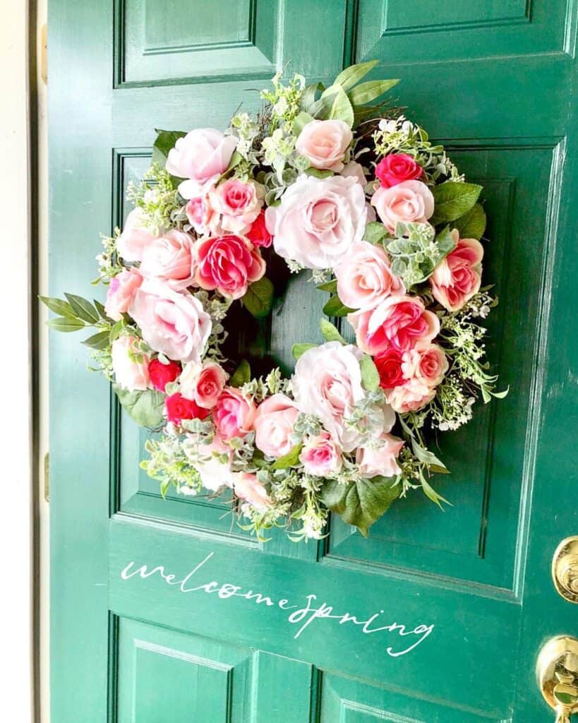 Emerald Green Door with Floral Wreath