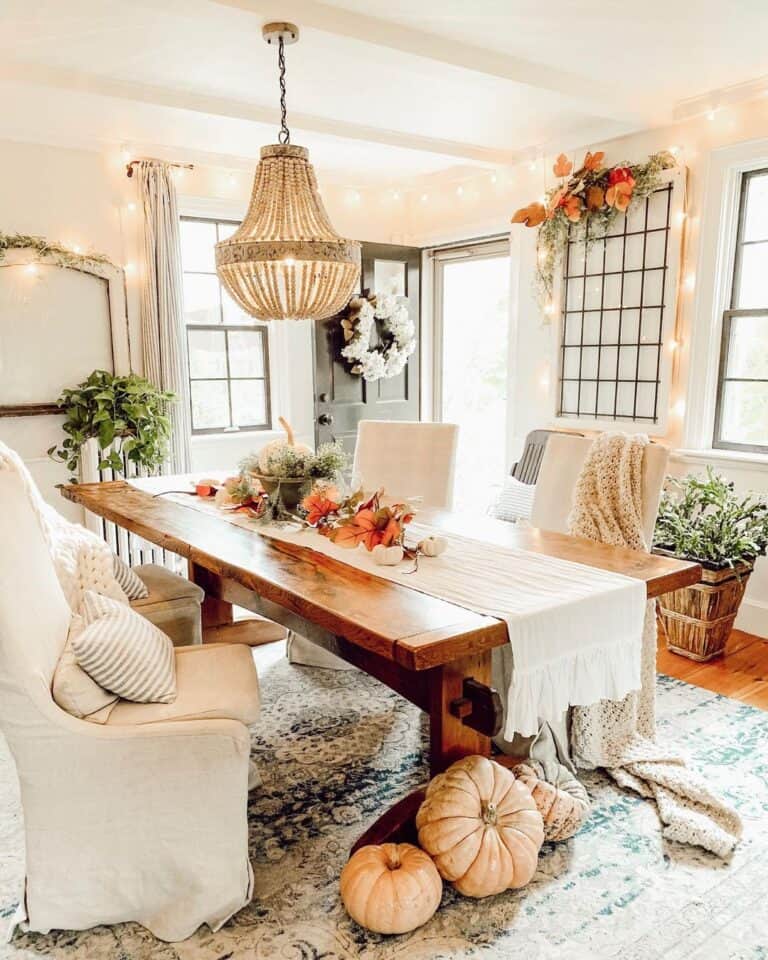 Empire-Style Chandelier in Fall Dining Room