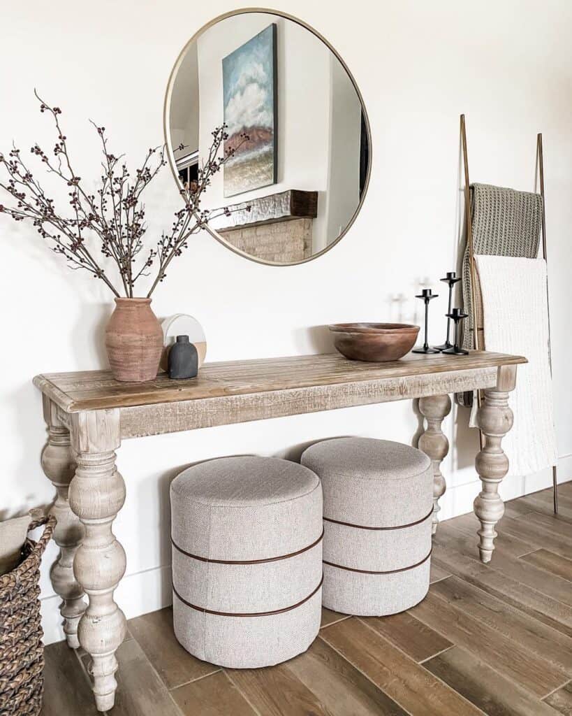 Entry Table with Two Fabric Poufs